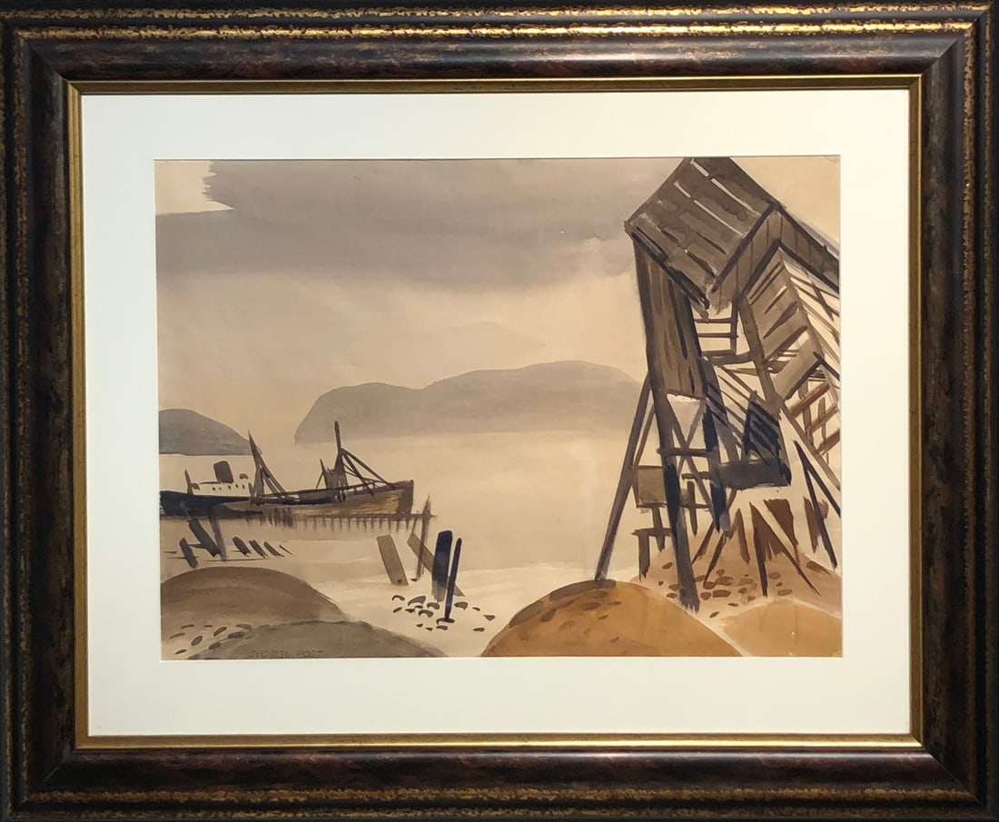 George Post "Last Cargo" Signed Original Watercolor 1965: Offered here is an original Watercolor on Paper by George Post: "George Post "Last Cargo" Signed Original Watercolor 1965". This one-of-a-kind piece, measuring 29 x 35 x 2 inch, is a rare opportunity