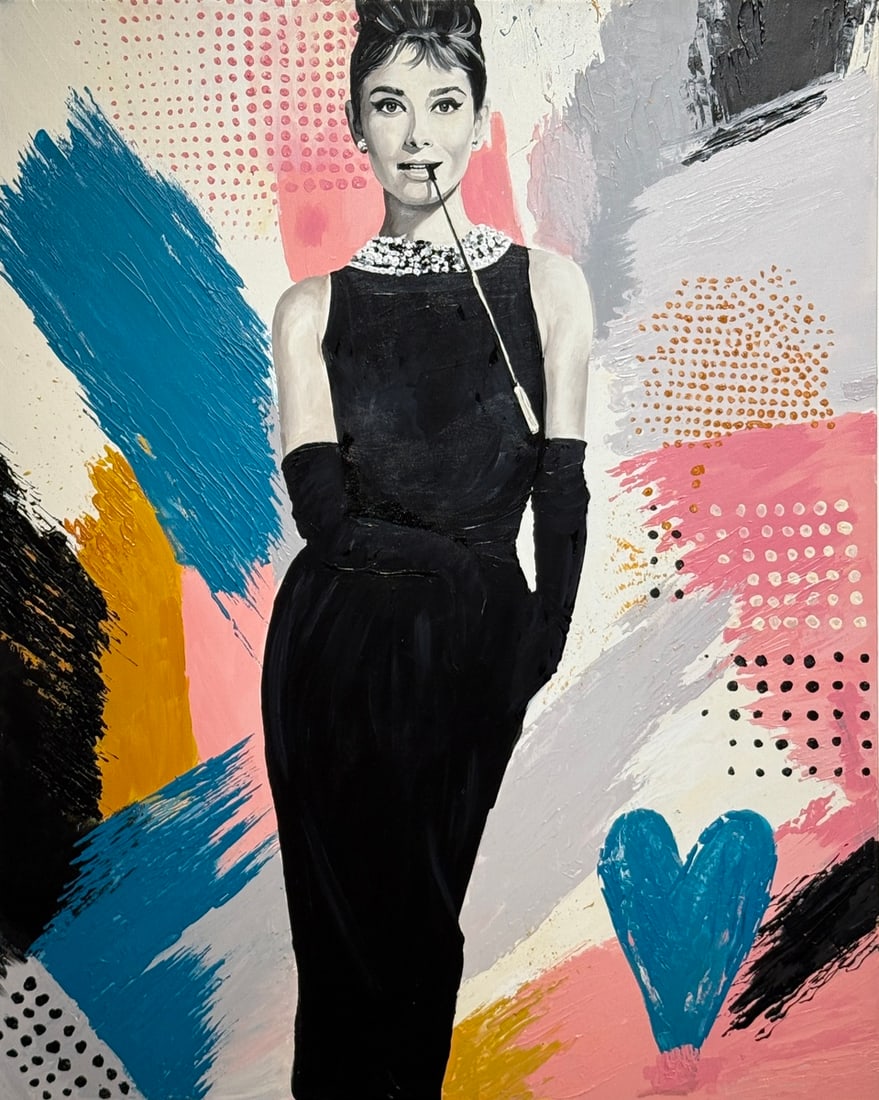 Michael Ibey "The Audrey Effect" Original Mixed Media: Offered here is an original Original Mixed Media on Canvas by Michael Ibey: "Michael Ibey "The Audrey Effect" Original Mixed Media". This one-of-a-kind piece, measuring 30 x 24 x 1 inch, is a rare