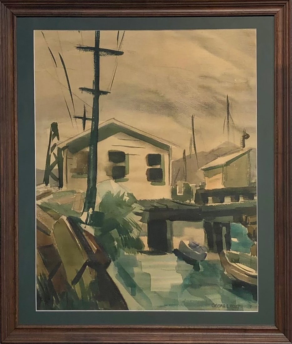 George Post (Untitled - Landscape) Signed Original Watercolor: Offered here is an original Watercolor on Paper by George Post: "George Post (Untitled - Landscape) Signed Original Watercolor". This one-of-a-kind piece, measuring 27 x 23 x 2 inch, is a rare