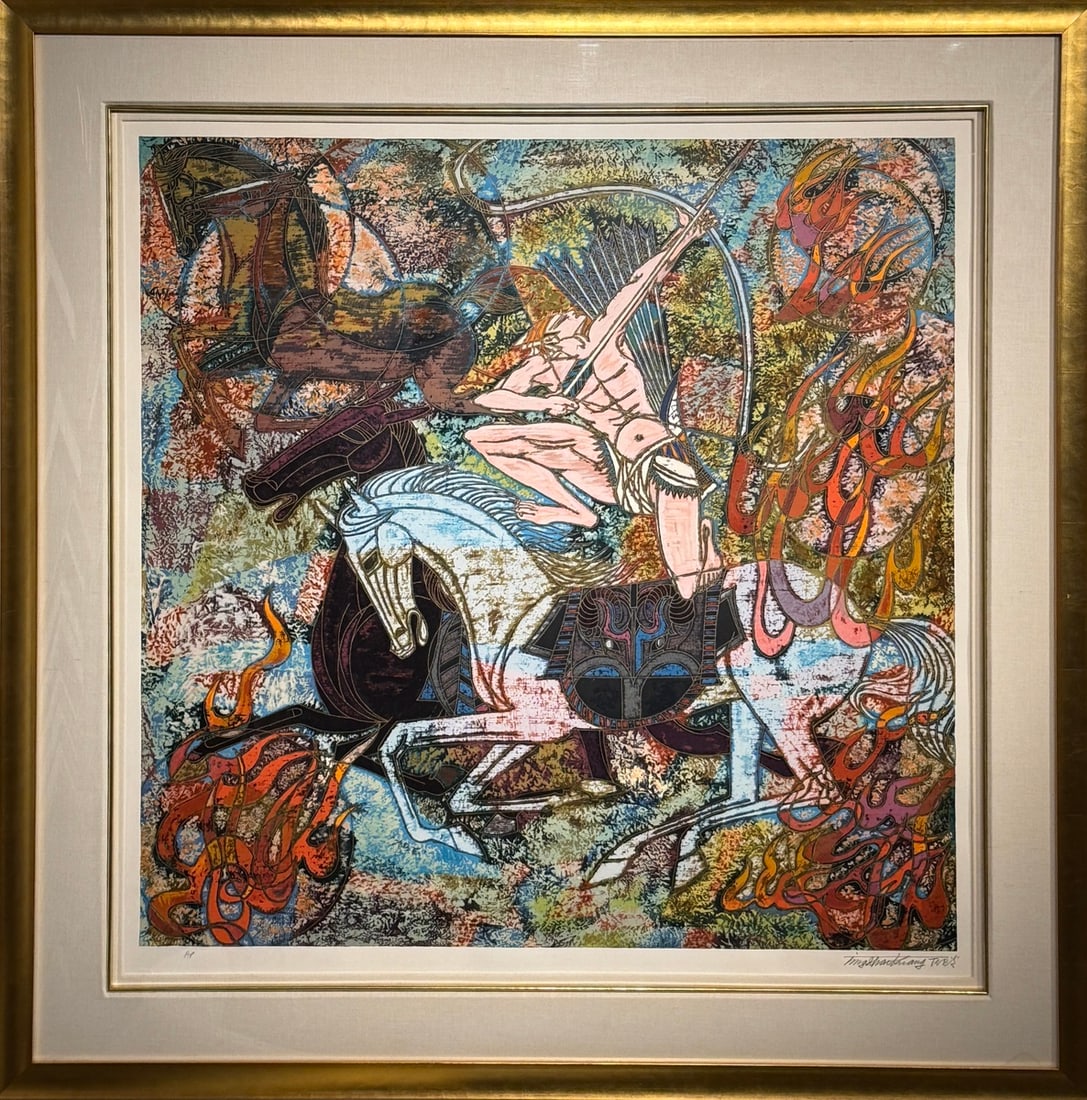 Ting Shao Kuang "Ten Suns" LE Serigraph on Paper: Presenting a limited edition Serigraph on Paper by Ting Shao Kuang: "Ting Shao Kuang "Ten Suns" LE Serigraph on Paper". This Serigraph on Paper (Edition: AP), measuring 44 x 44 x 2 inch, is a