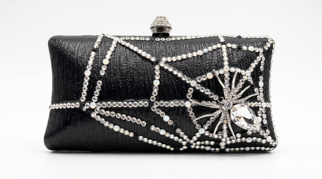 Mercedes Brunelli "Charlotte's Web" Clutch: Presenting this Mercedes Brunelli work: "Mercedes Brunelli "Charlotte's Web" Clutch". This piece, measuring 3.75 x 7.5 x 2 inch, is available at auction on LiveAuctioneers. Artist: Mercedes Brunelli