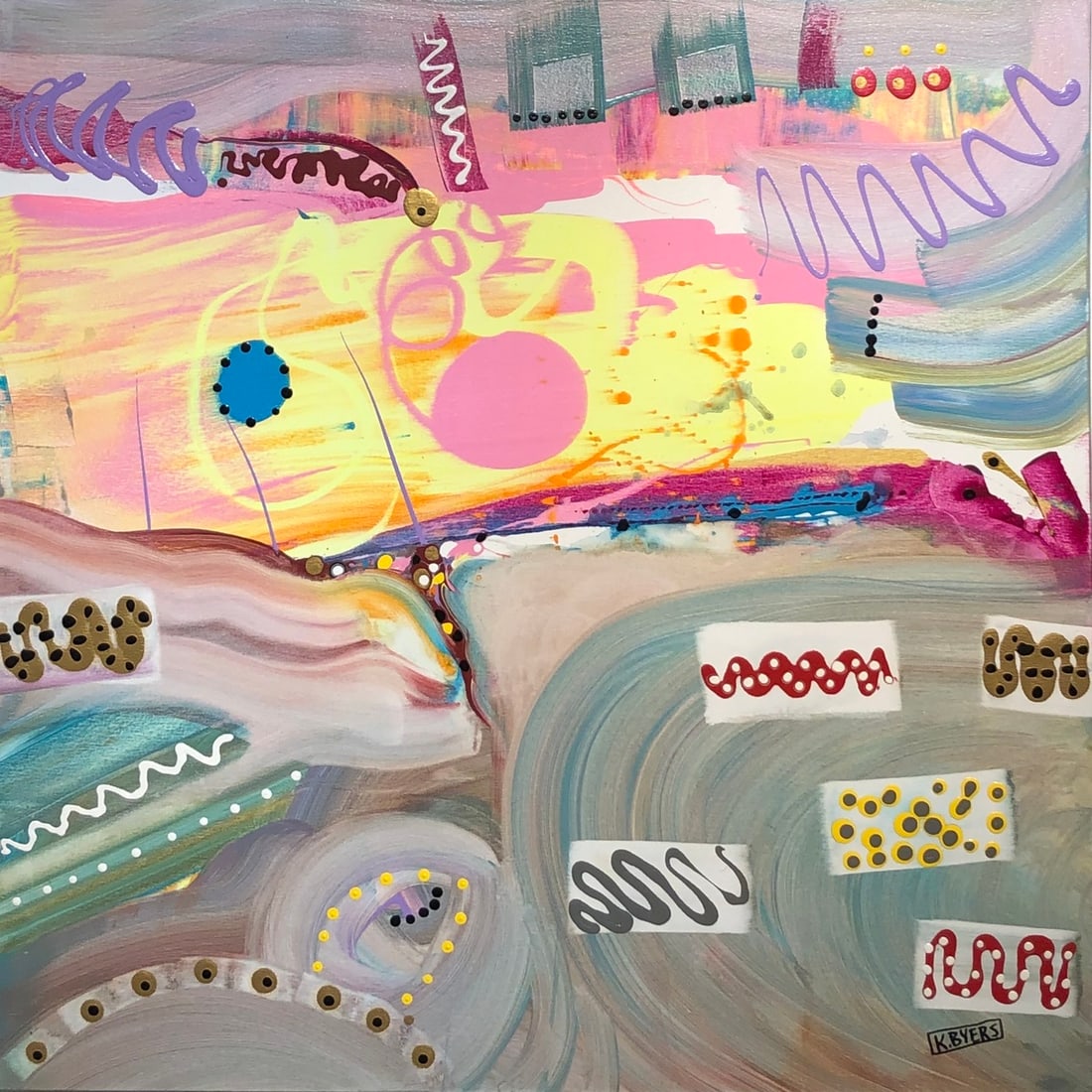 Kimm Byers "You Will Know It When You Get There!!! Signed Original Acrylic: Offered here is an original Acrylic on Canvas by Kimm Byers: "Kimm Byers "You Will Know It When You Get There!!! Signed Original Acrylic". This one-of-a-kind piece, measuring 36 x 36 x 2 inch, is a