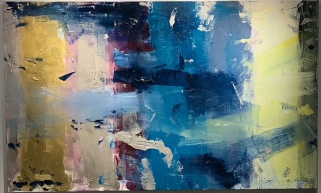 Jorn Fox Abstract Signed Original Oil and Acrylic: Offered here is an original Oil and Acrylic on Canvas with 1 1/2" Museum Bars by Jorn Fox: "Jorn Fox Abstract Signed Original Oil and Acrylic". This one-of-a-kind piece, measuring 36 x 60 x 2 inch, is