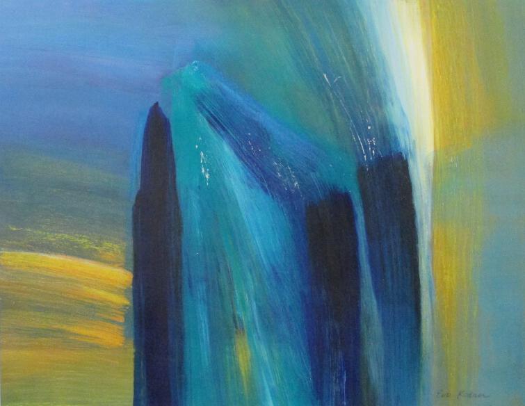 Spring, Original Acrylic and Oil by Eva Kola: An Original Acrylic and Oil Painting on paper signed by Eva Kolacz. Brush stroke in various colours such as blue, green and yellow