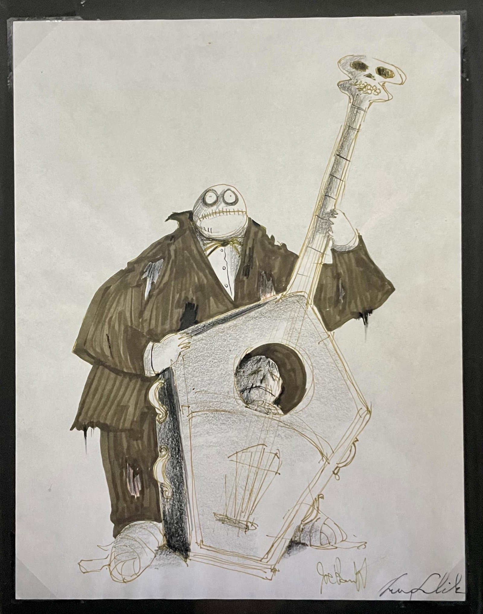 Original Tim Burton Concept for Musician signed Henry: Tim Burton Original Concept Artwork for the Classic Masterwork The Nightmare Before Christmas. These artworks come with original COA from AFA gallery. Pen and Ink on Paper Framed 19x16