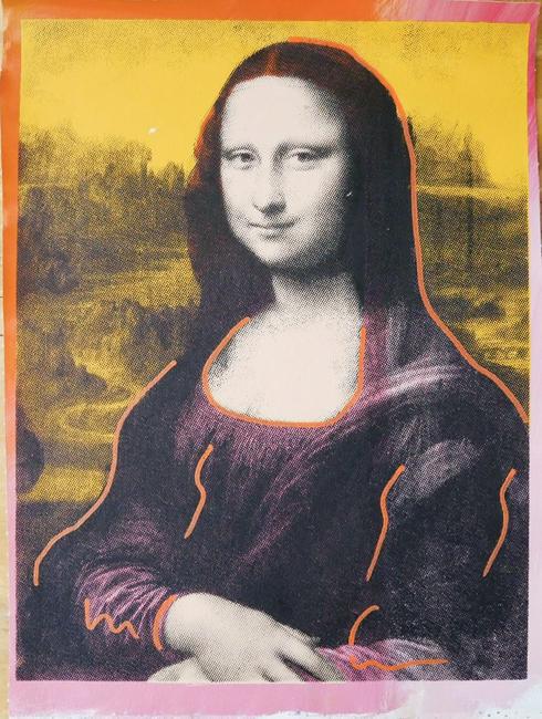 Mona Lisa(pink embellishments) by Steve Kaufman: Oil on Canvas by Steve Kaufman SAK, Andy Warhol's apprentice. This piece originates from the Steve Kaufman Estate, willed to Bobby Womack, which is hand signed and includes a Certificate of Authen