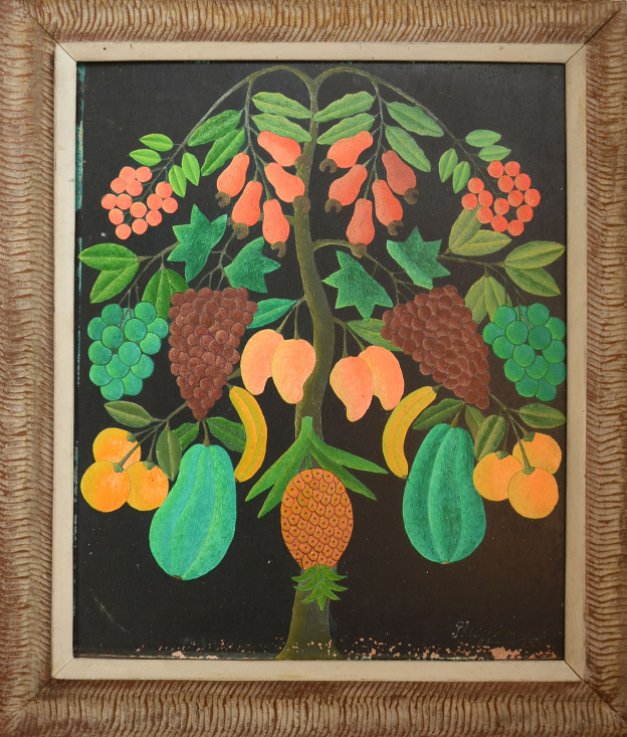 Haitian Painting by Salnave Phillip-Auguste: Haitian Painting by Salnave Phillip-Auguste Tree of Adam and Eve 24 x 16 Born in 1908. He began painting in 1958 under the guidance of Philome Obin and Antoine Obin. He was a lawyer and a magistrate.