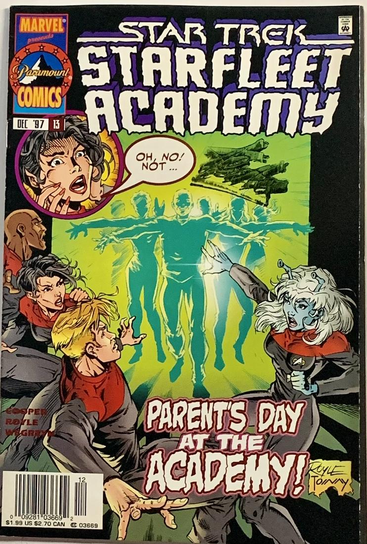 Signed Star Trek–Starfleet Academy Comic Book: Signed Star Trek–Starfleet Academy Comic Book Iss 13 1996 Signed by Stan Lee. Unknown origin and authorization of signature. Published By Marvel. Original Cover Price 1.99. Cover Art By Toinay.