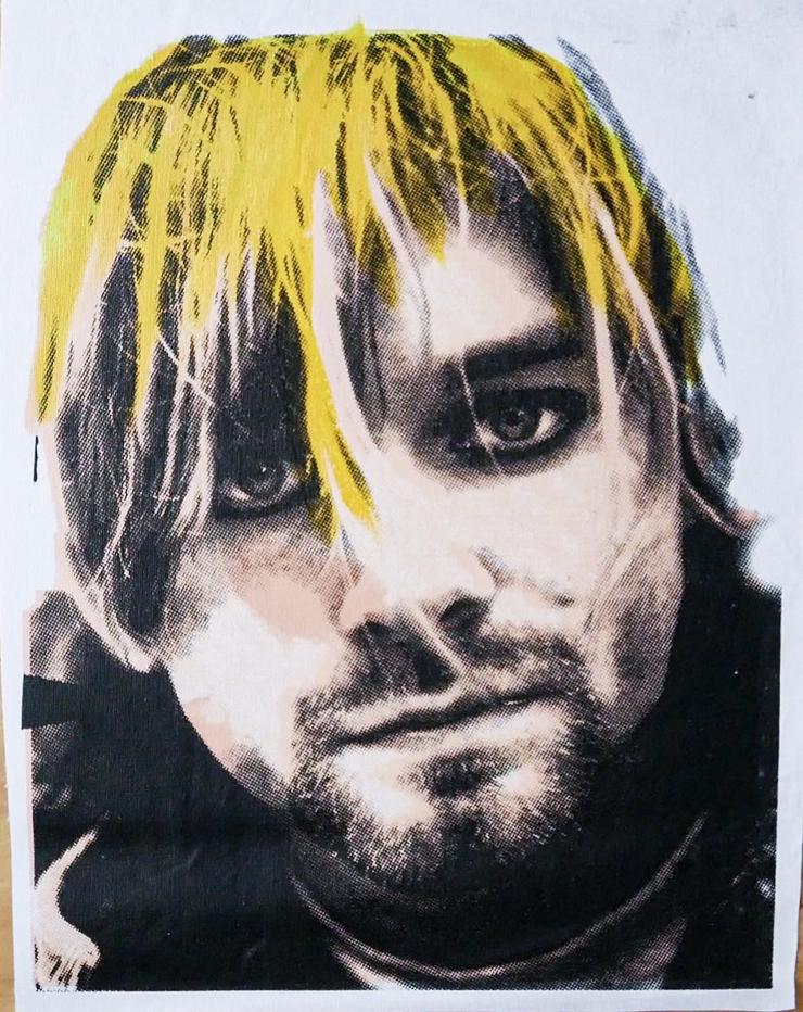 Kurt's Music Notes (Cobain) by Steve: "KurtKurt'ss Music Notes (Cobain)" is a hand pulled silkscreen on canvas, gallery wrapped from the Bobby Womack collection. Bobby was the primary assistant and best friend to St