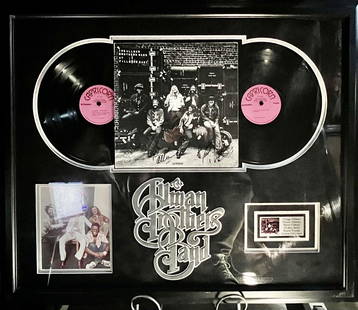 Signed Allman Brothers Display: The Allman Brothers At Filmore East Plaque Collectionis a framed collectible and signed by Greg Allman, Duane Allman, Dickey Betts, Berry Oakley, Jia Johanny Johnson, and Butch Trucks. Due to the