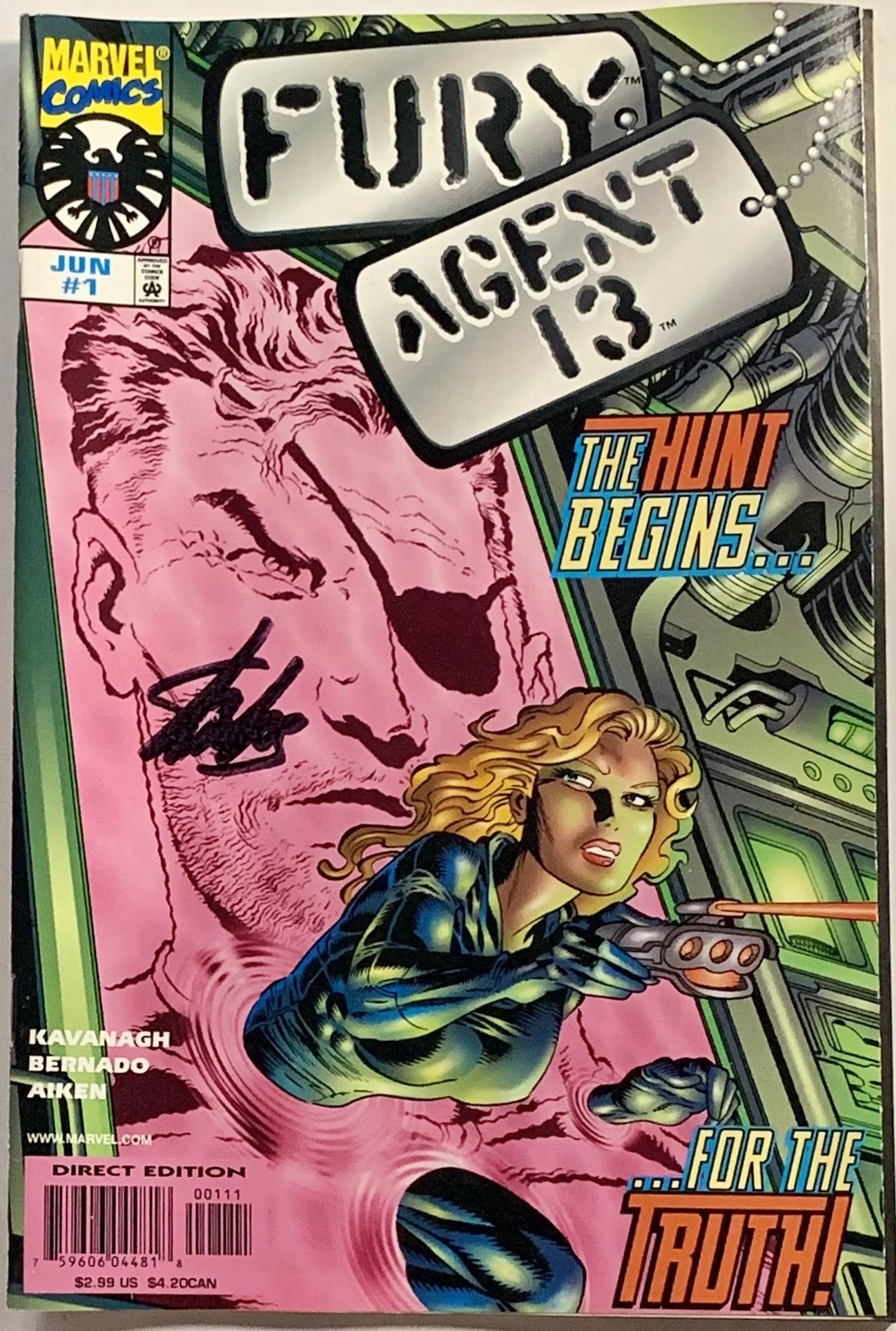 Signed Fury⁄Agent 13 Comic Book Iss 1 1998: Signed Fury⁄Agent 13 Comic Book Iss 1 1998 Signed by Stan Lee. Unknown origin and authorization of signature. Published By Marvel. Original Cover Price 2.99. Cover Art By Mike Zeck. Originated f