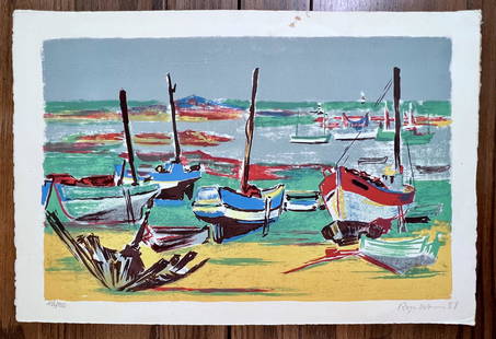 Boats At Low Tide by Trugard: Boats At Low Tide by TrugardThis is a limited edition lithograph hand signed by Roger Worms. Measures 15 x 22 in.