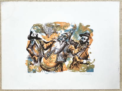 Three Rabbis by Bert Pumphrey: Three Rabbis by Bert PumphreyThis is a limited edition lithograph numbered 25/100 hand signed by Bert Pumphrey. Measures 20 x 26 in.