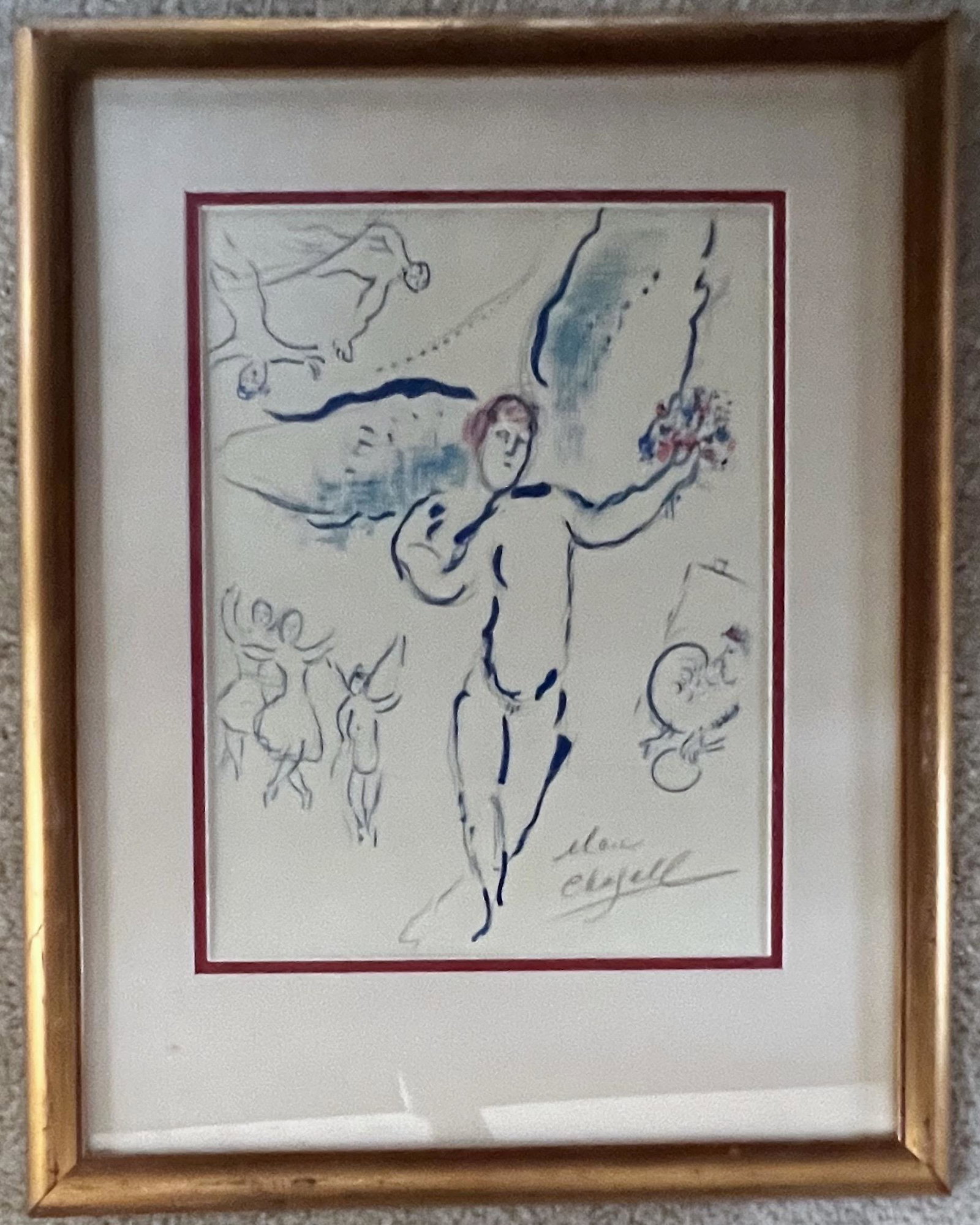 Angel of Mozart by Marc Chagall: Angel of Mozart by Marc ChagallThis is a lithograph study for the Paris Opera House Ceiling hand signed by the artist. Measures 12 x 9 in.