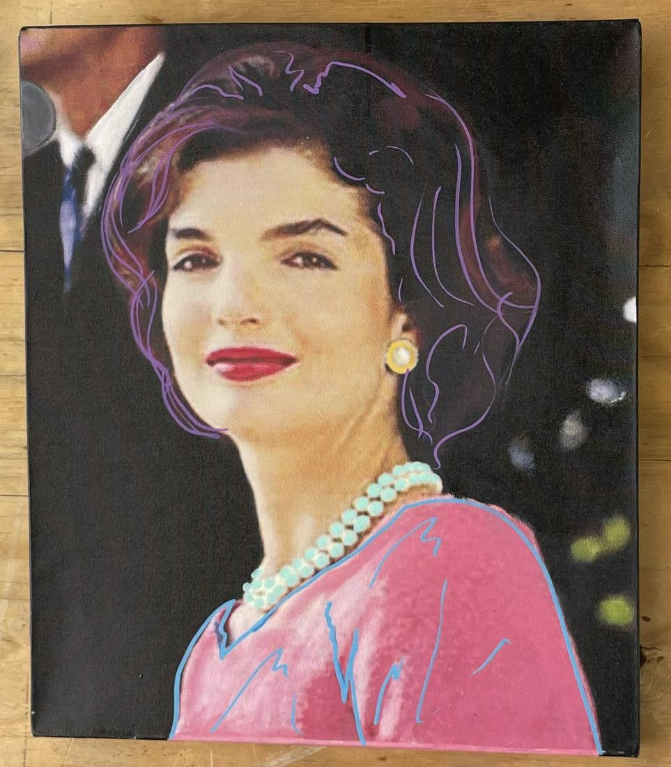 Jackie O Kennedy, First Lady: "Jackie O Kennedy, First Lady" by American artist, Steve Kaufman. This gallery wrapped canvas is from the Bobby Womack collection. Bobby was the primary assistant and best friend to Steve Ka