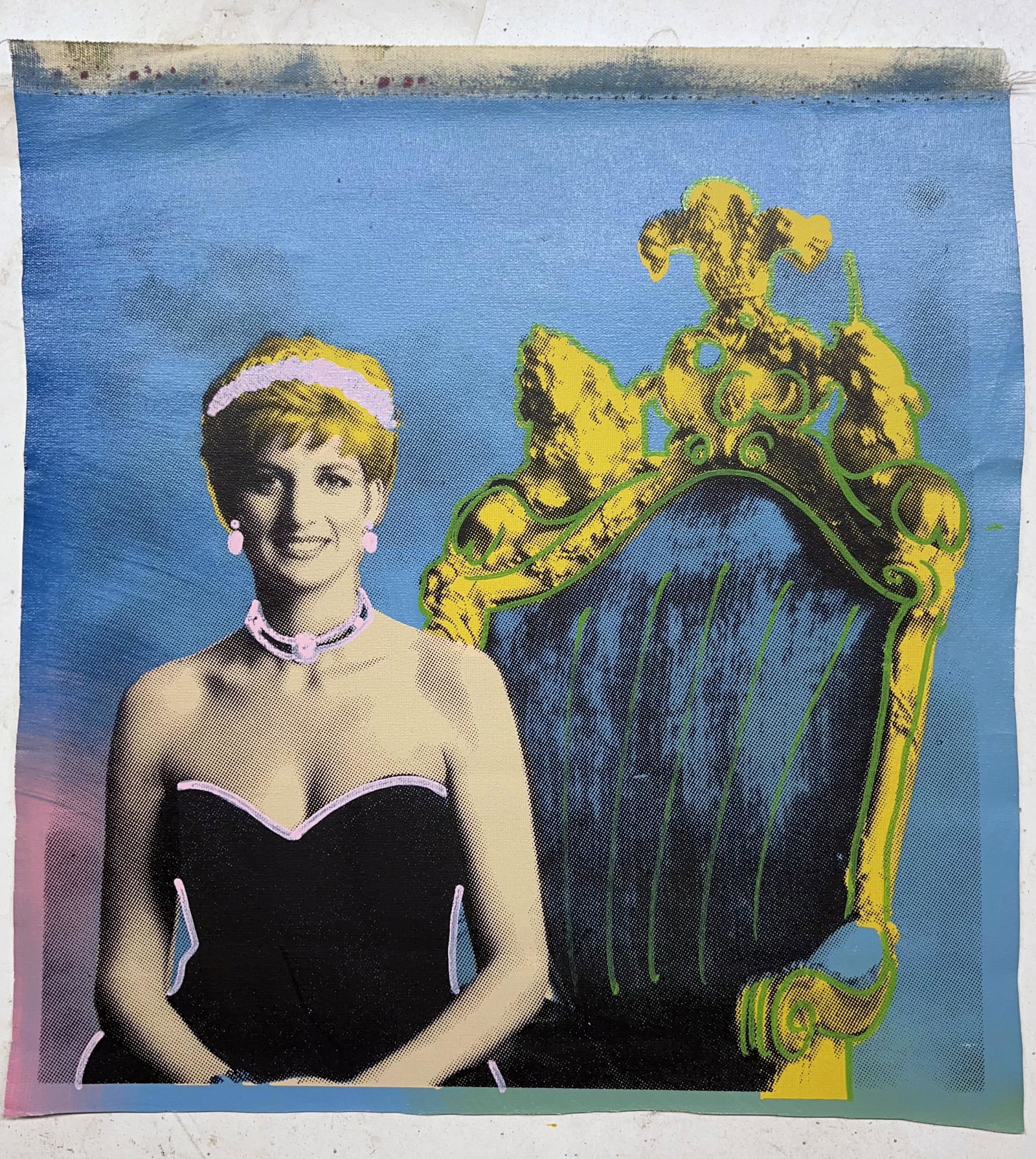 Di, The Peoples Princess by Steve Kaufman: Princess Diana, The Peoples Princess by Steve Kaufmanis a unique hand pulled silkscreen mixed media on canvas and is hand signed by Steve Kaufman. Due to the nature of the canvas, these will need to b
