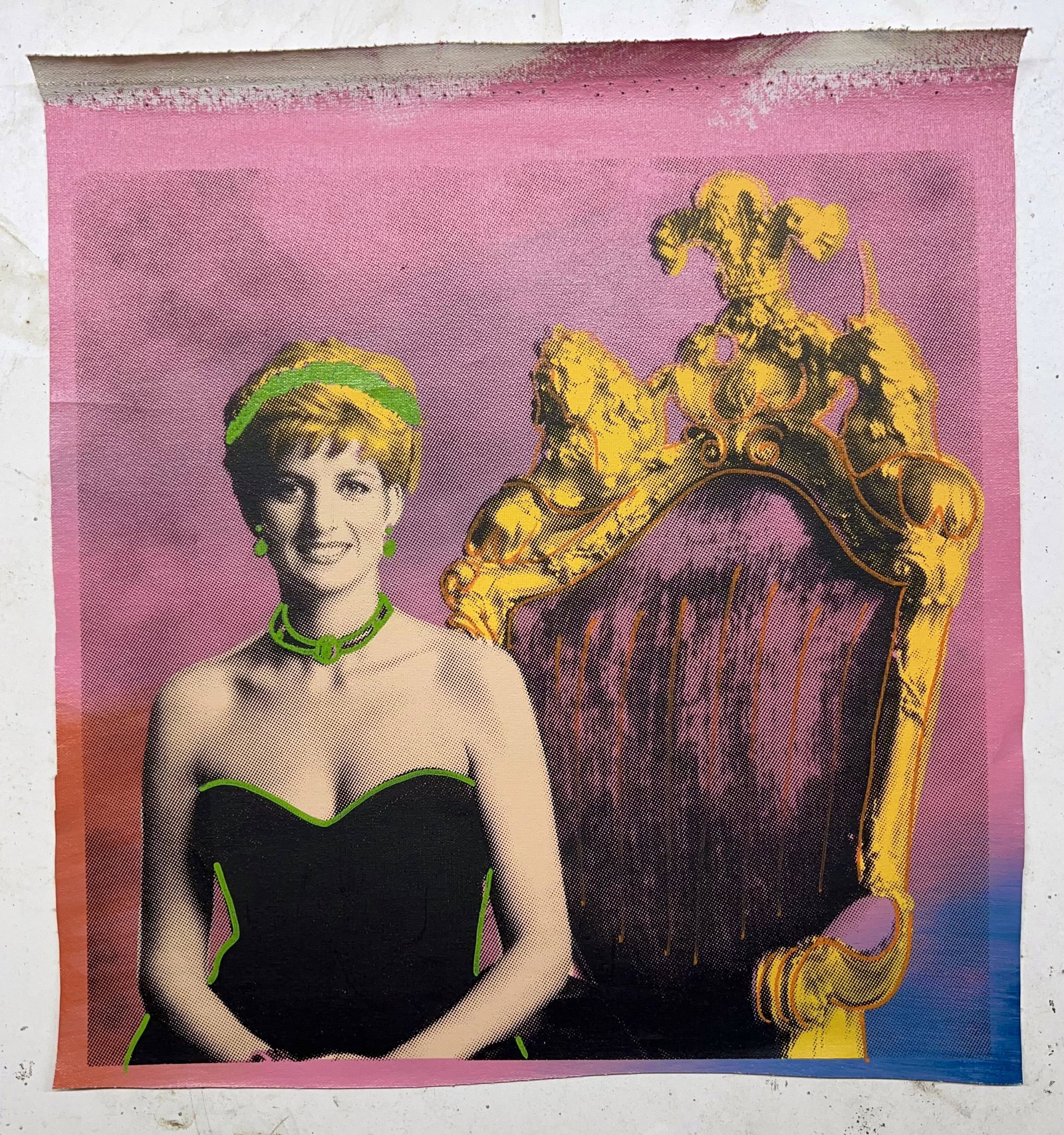 Di, The Peoples Princess by Steve Kaufman: Princess Diana, The Peoples Princess by Steve Kaufmanis a unique hand pulled silkscreen mixed media on canvas and is hand signed by Steve Kaufman. Due to the nature of the canvas, these will need to b