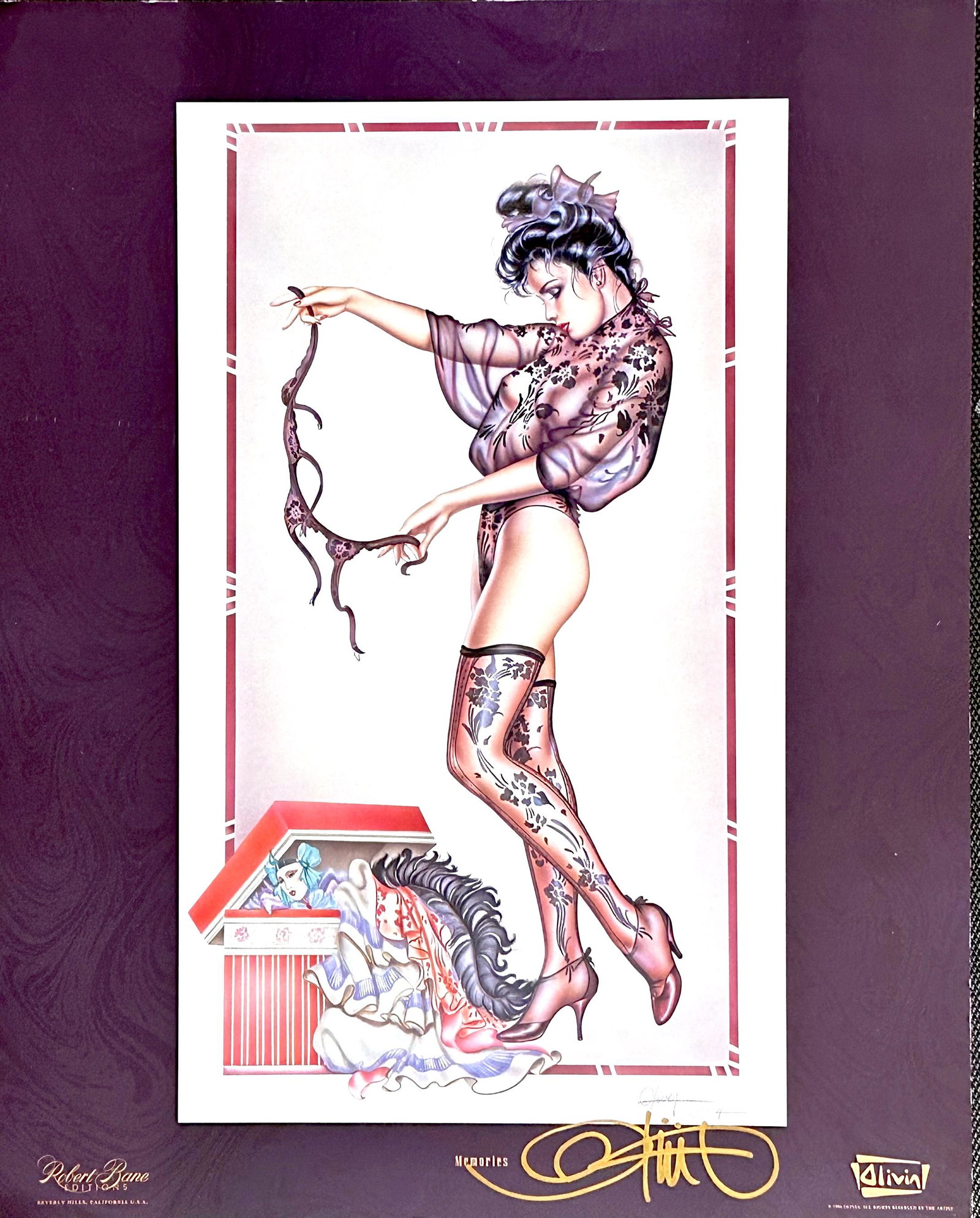 MEMORIES by Olivia De Bernardis: MEMORIES by Olivia De Bernardisis a Robert Bane Edition fine art offset litho print hand signed by Olivia De Bernardis. Signature is in a gold marker to contrast the art. Olivia de Bernardis Professio