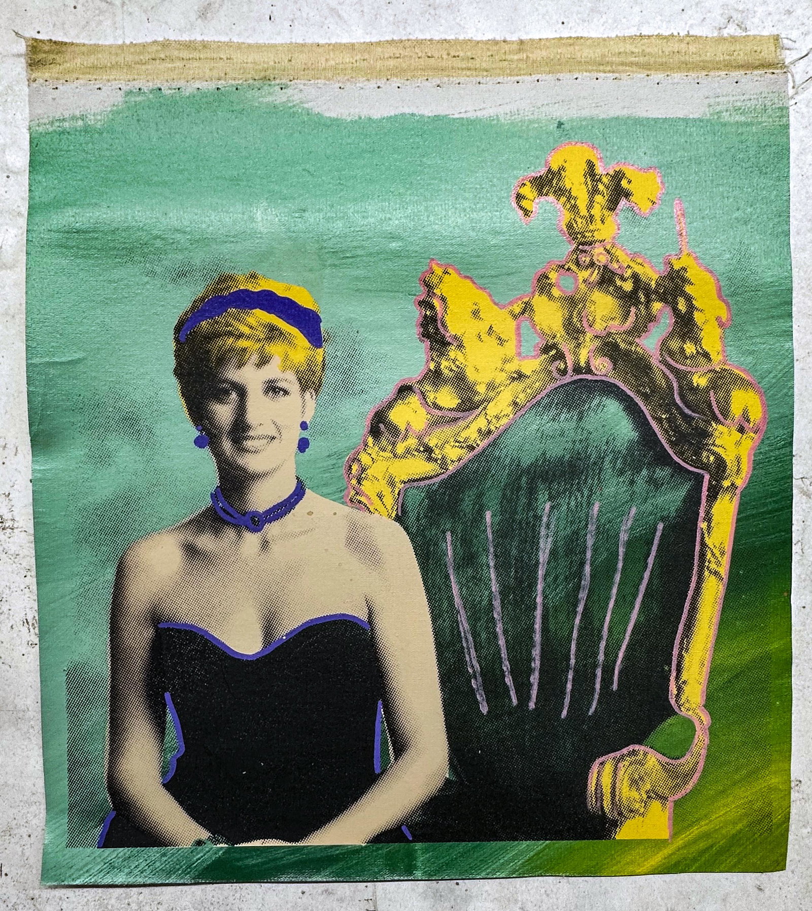Di, The Peoples Princess by Steve Kaufman: Princess Diana, The Peoples Princess by Steve Kaufmanis a unique hand pulled silkscreen mixed media on canvas and is hand signed by Steve Kaufman. Due to the nature of the canvas, these will need to b