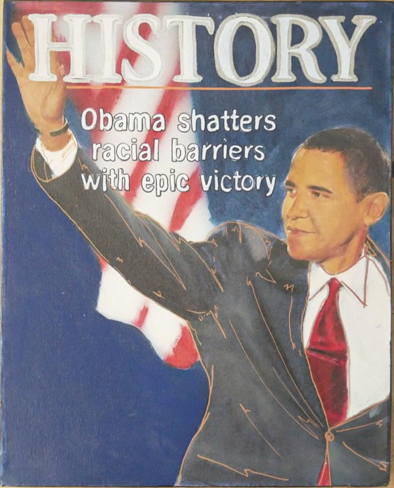 Obama(History) by Steve Kaufman: Obama(History)is a one of a kind hand pulled silkscreen mixed media on canvas and is hand signed by Steve Kaufman. Due to the nature of the canvas, these will need to be stretched or mounted f