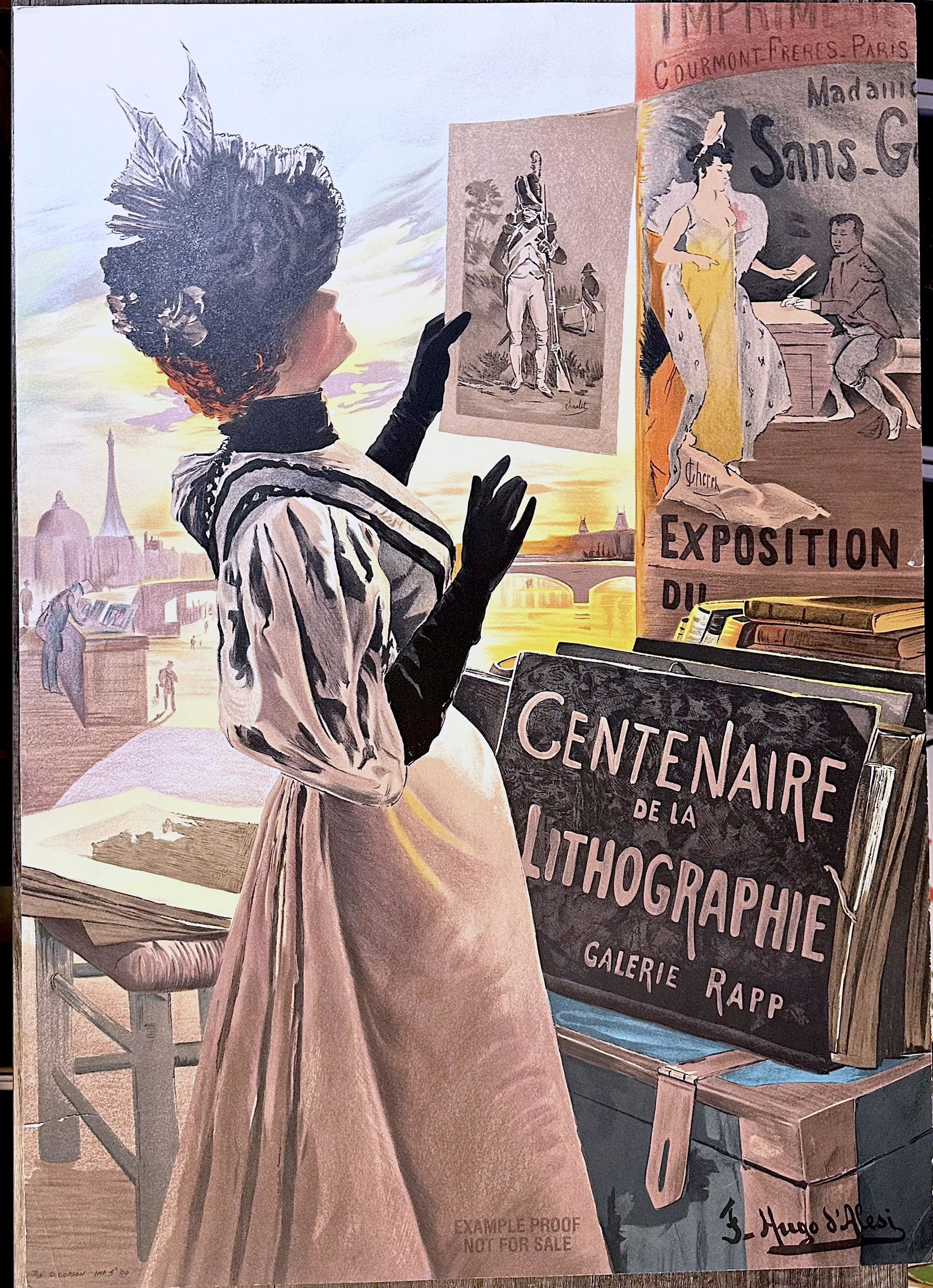 Expo Centenaire de la Lithographie PROOF: Exposition du Centenaire de la Lithographie by Hugo d Alesi PROOFis a hand pulled, fine art poster lithograph of the original vintage poster. THIS IS STAMPED PROOF. Hugo created the poster in 1895 to 