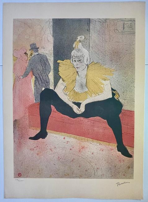 Seated Clown by Lautrec: Seated Clown by Henri de Toulouse–Lautrec is a lithograph with signature stamp and museum stamp. This piece is edition CLX CCLXXV. 29.75 x 21.25.