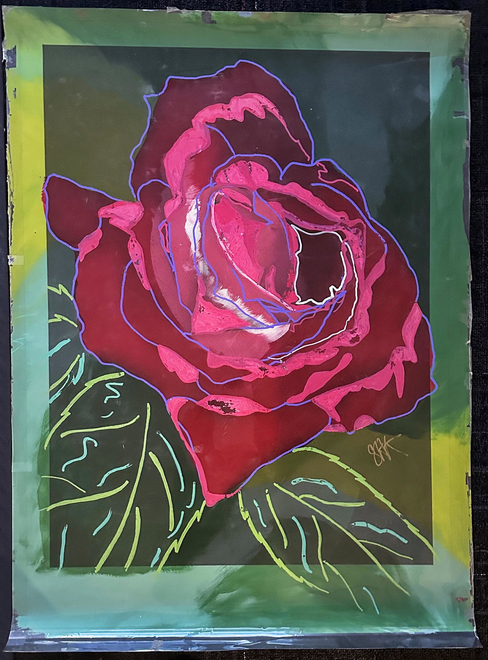 Rose Cel by Steve Kaufman: Rose Cel by Steve Kaufmanis an Original Production Cel hand signed by Steve Kaufman. Steve Kaufman was the apprentice of Andy Warhol. This piece came from The Bobby RAW Womack Estate. Bobby RAW Womack