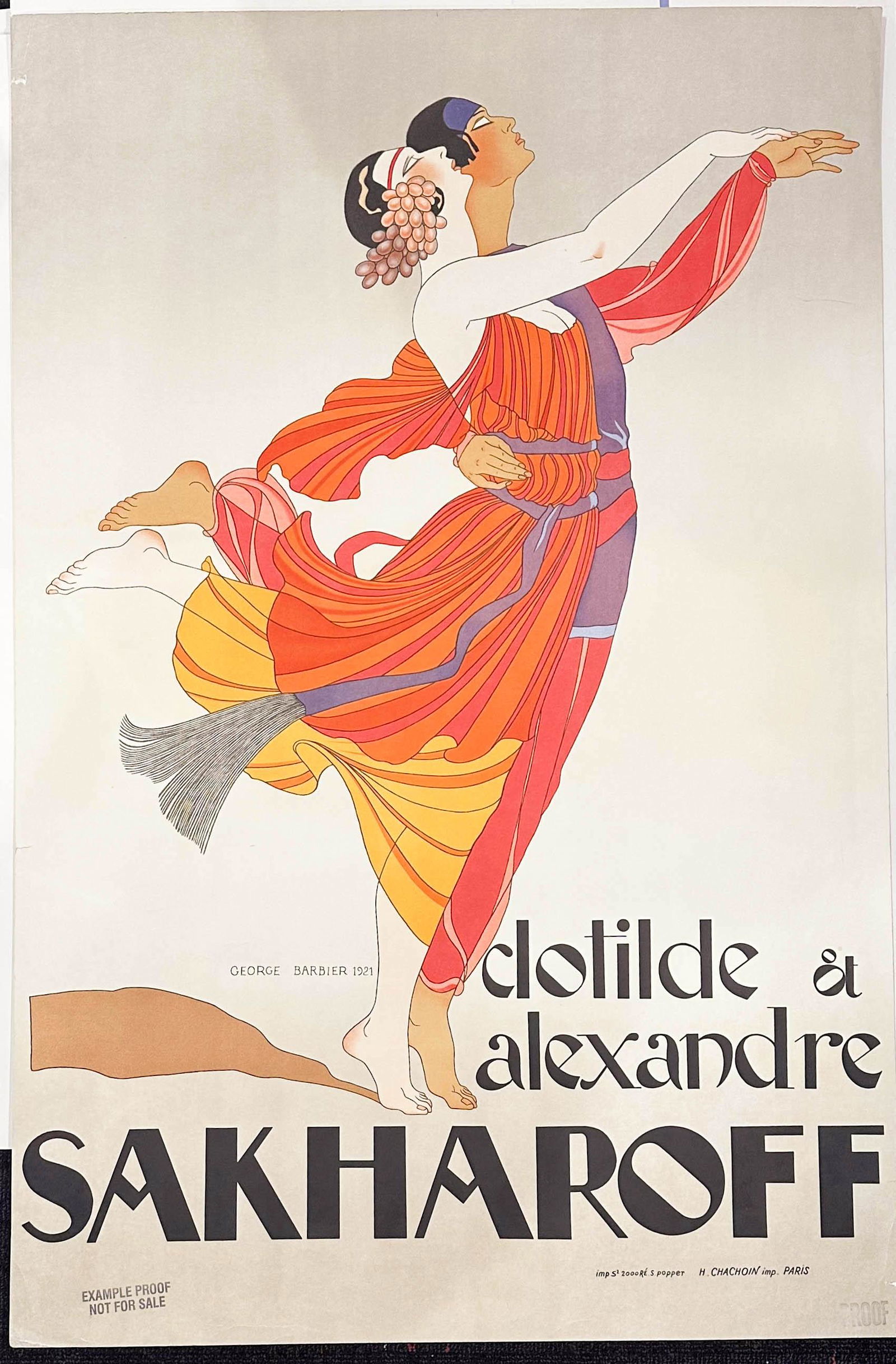 PROOF Clotilde and Alexandre Sakharoff by George Barbier: PROOF Clotilde and Alexandre Sakharoff by George Barbieris a hand pulled fine art lithograph on an antique French Marinoni Voirin printing press on Rives BFK cotton paper. This is not a reprint or rep