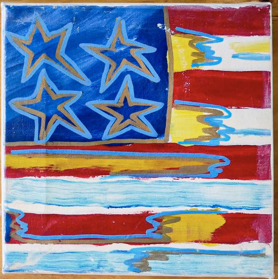 USA Flag by Steve Kaufman: USA Flag by Steve Kaufmanis a unique hand pulled silkscreen gallery wrapped canvas and is hand signed by Steve Kaufman. Steve Kaufman was the apprentice of Andy Warhol. This piece came from The Bobby