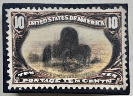 10 Cent by Steve Kaufman SAK: &quot;10 Cent&quot; by Steve Kaufman SAK. Steve Kaufman SAK created this postage stamp inspired collection for an avid stamp collector after his stroke recovery. This pieces is hand signed (post strok