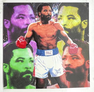 Aaron Pryor Boxing by Steve Kaufman: Aaron Pryor Boxing by Steve Kaufmanis a gallery wrapped mixed media on canvas, hand signed on verso by Steve Kaufman. "I only wear Chanel no. 5 to bed." –Marilyn Monroe. is a one of a