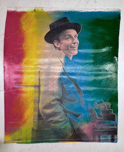 Frank Sinatra Candid by Steve Kaufman: Frank Sinatra Candid by Steve Kaufmanis a unique hand pulled silkscreen mixed media on canvas and is hand signed by Steve Kaufman. Due to the nature of the canvas, these will need to be stretched or m