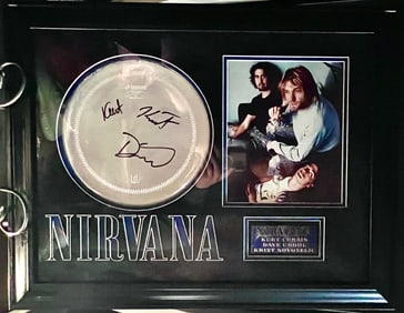 Signed Nirvana Drumhead Plaque