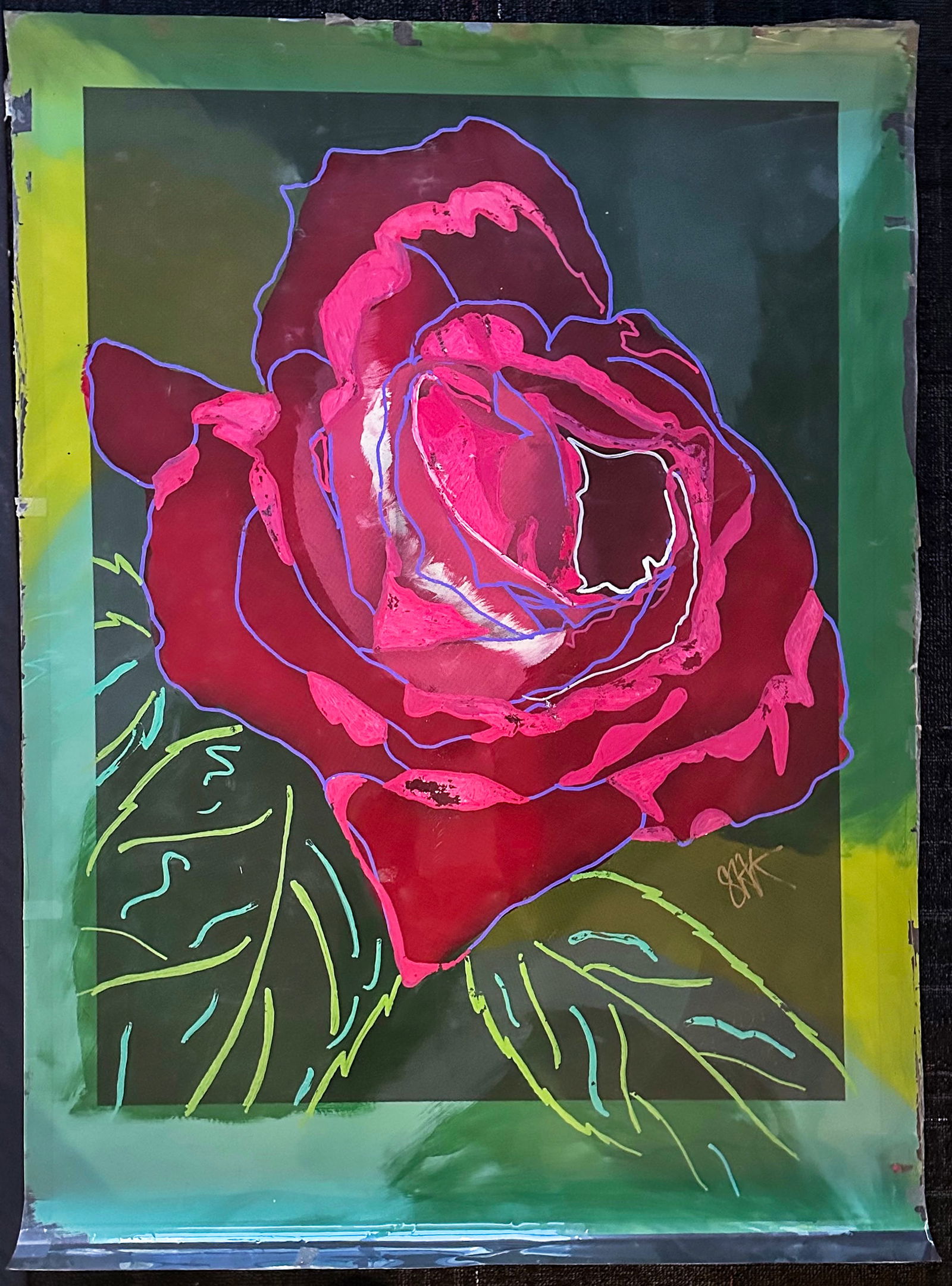 Rose Cel: Rose Cel by Steve Kaufmanis an Original Production Cel hand signed by Steve Kaufman. Steve Kaufman was the apprentice of Andy Warhol. This piece came from The Bobby RAW Womack Estate. Bobby RAW Womack