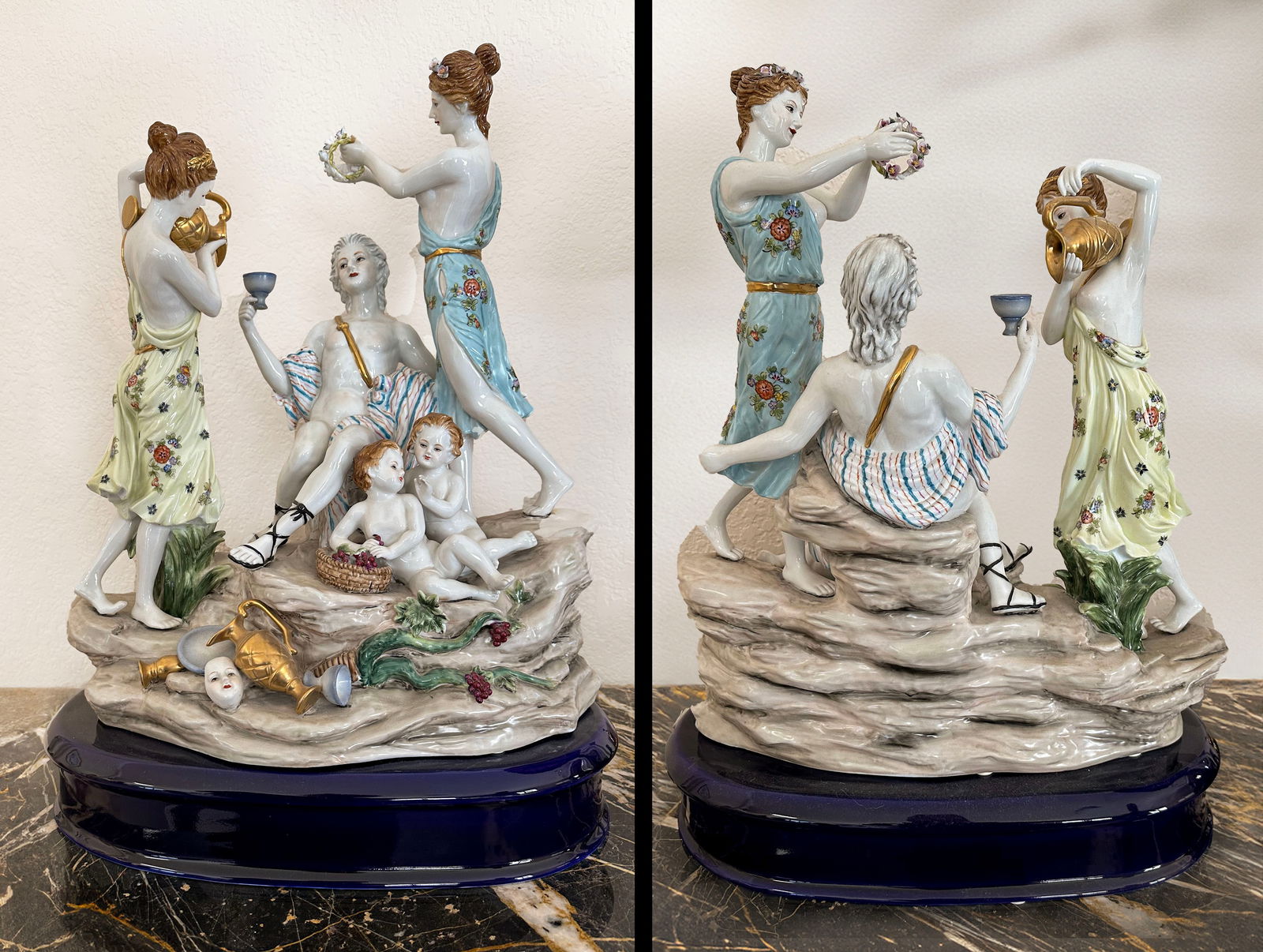 Bacchus Porcelain Sculpture Capodimonte: Bacchus Porcelain Sculpture In the style of Capodimonte