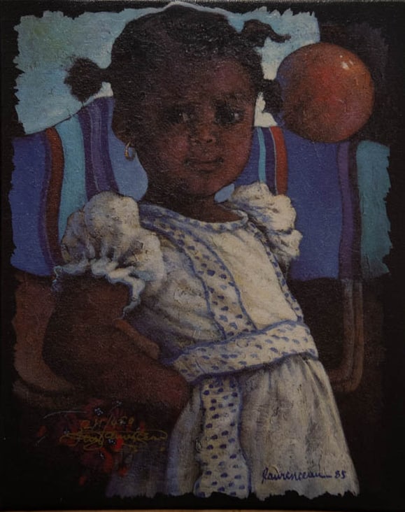 Anaise by Lionel Laurenceau Reproduction Haitian Art: Anaise by Lionel Laurenceau Reproduction Haitian Artis a Reproduction on Canvas. This piece comes from a private Haitian Art Society collector. Measures 13 x 11 in.