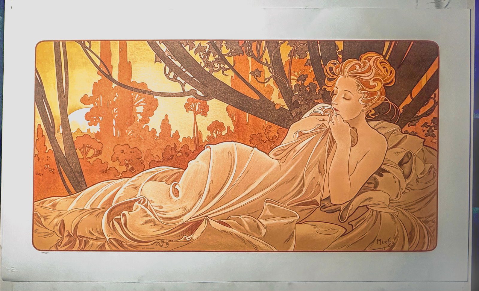 Dusk by Alphonse Mucha: Dusk by Alphonse Muchais a Fine Art hand pulled Lithograph numbered 133/300. A series of poster art created by Mucha not be associated with advertising but instead to be sold as art to the general pub