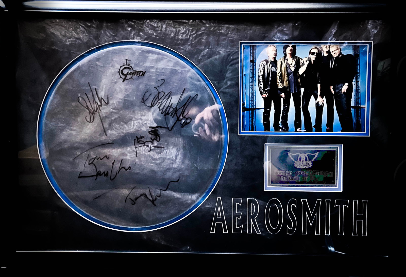 Signed Aerosmith Drumhead Plaque (1 of 2)