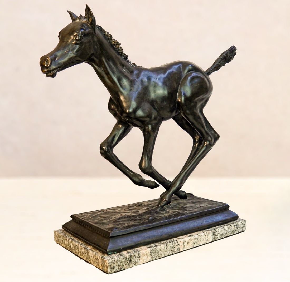 Adolf Sehring sculpture Born to Run: "Born to Run" by Adolf Sehring is a bronze sculpture measuring approximately 18" x 13".
