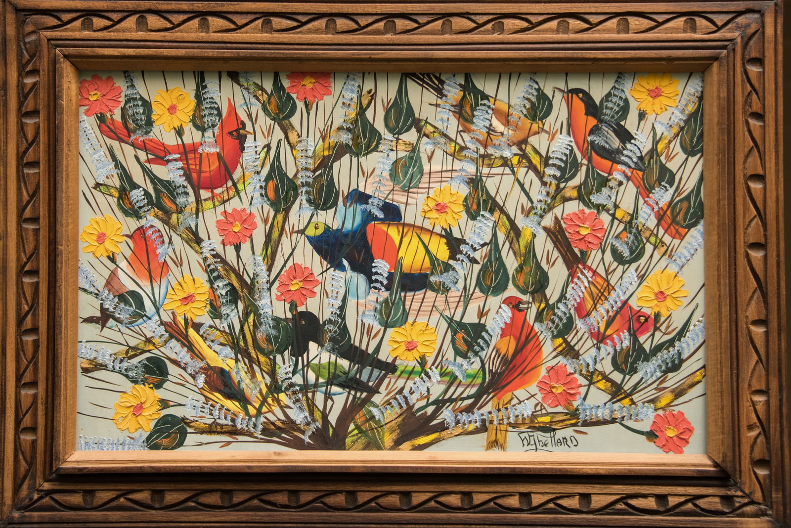 Birds and Flowers - Haitian Painting by Gesner Abelard (1 of 1)