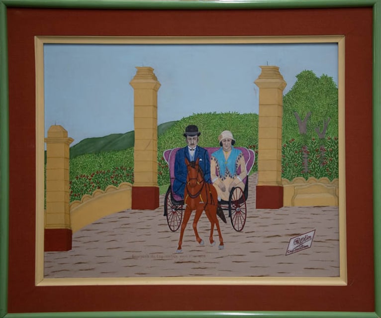 Bourgeois du Cap Haitien - Haitian Painting by Philome Obin: Framed, Oil on Hardboard
