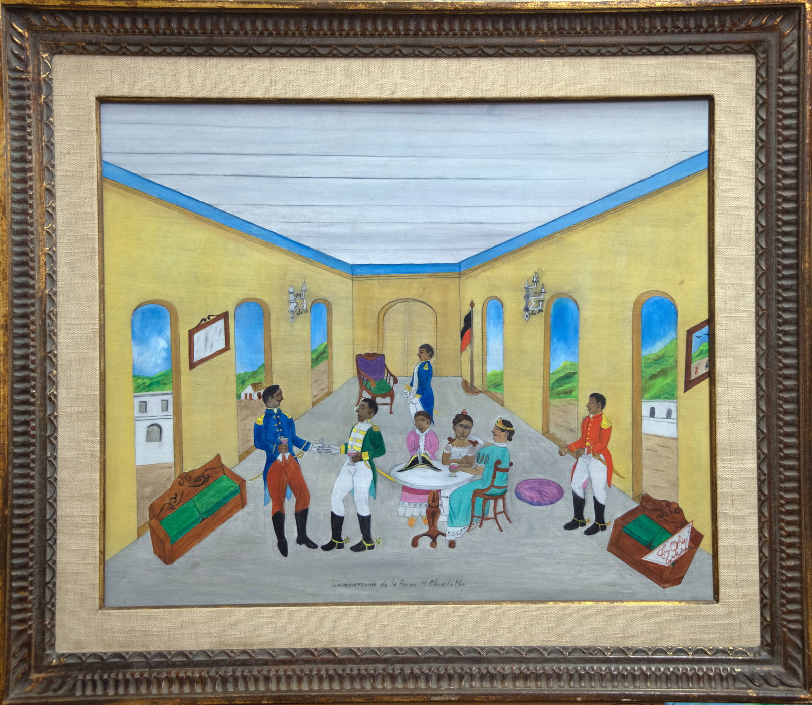 Birthday Party for Henri Christophe's Queen - Haitian Painting by Telemaque Obin: Framed, Oil on Masonite