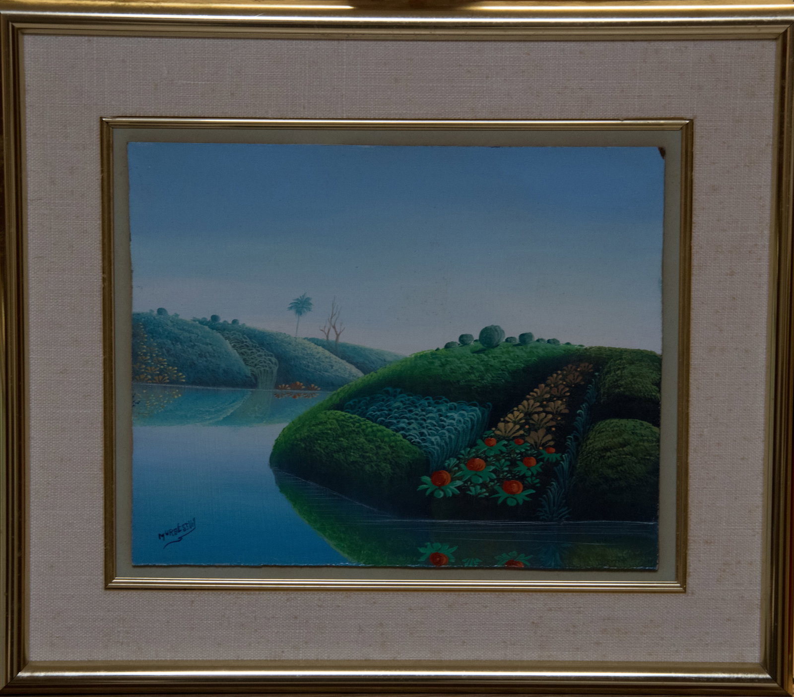 Garden on Edge of River - Haitian Painting by Murat St.Vil: Framed, Acrylic on Board