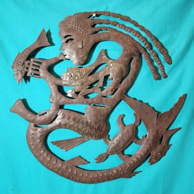 Mermaid Playing Saxophone - Haitian Metal Sculpture by Jonas Balan