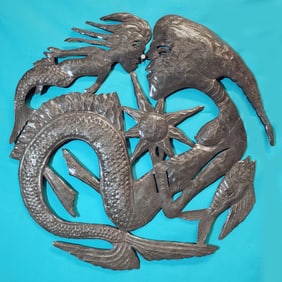 Mermaid with Child - Haitian Metal Sculpture by Jonas Balan