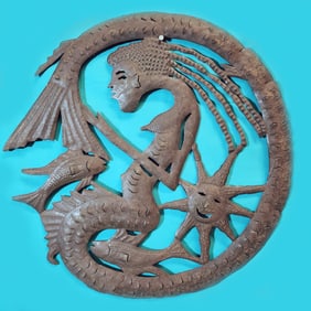 Mermaid with Fish - Haitian Metal Sculpture by Jonas Balan
