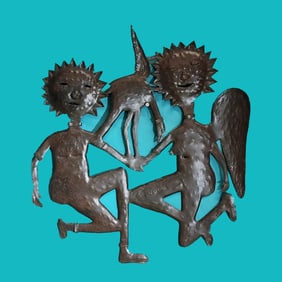 Holding Hands - Haitian Metal Sculpture by Gabriel Bien-Aime