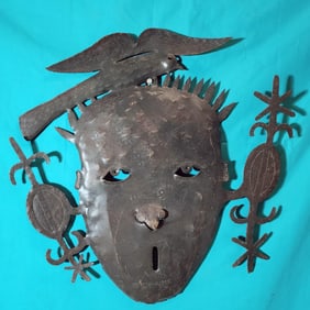 Bird on Head - Haitian Metal Sculpture by Gabriel Bien-Aime