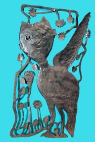 Cat with Wings - Haitian Metal Sculpture by Gabriel Bien-Aime