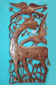 Donkey with Birds - Haitian Metal Sculpture by Gabriel Bien-Aime